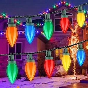 Couah C9 Christmas LED String Lights, 23 Ft LED Vintage Multicolor Lights with 35 LED C9 Colorful Light Bulbs, Outdoor String Lights for Christmas Party Backyard Wedding- Green Wire