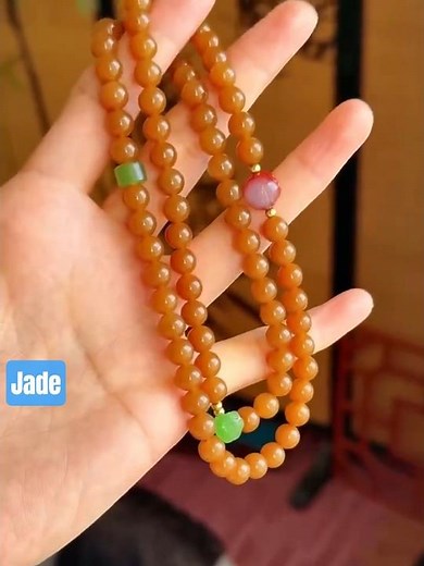 honey jade nephrite beaded chain necklace