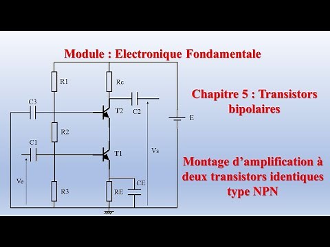 Fundamental electronics, bipolar transistor, two NPN transistor amplification circuit.