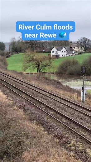 🌊 RIVER CULM FLOODS NEAR REWE 🌊 The River Culm had flooded fields near Rewe, just north of Exeter, before the overnight rain. This was the scene at Columbjohn Overbridge at around 3pm yesterday. Given the rain we've had since, I expect the flooded area is larger now. A GWR passenger train – the 12.35pm service from London Paddington to Exeter St Davids – is shown passing the floodwater. The river had overtopped, flooding nearby fields and leaving the road to Killerton impassable for most vehic