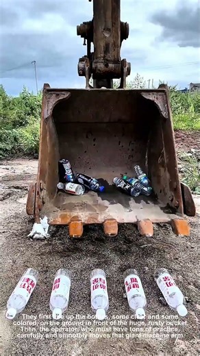 Unbelievable Heavy Machinery Operator Shows Off Crazy Precision with Bottles 🤩👷‍♂️