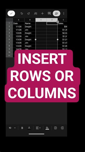 Add New Rows or Columns #googlesheets #shorts #mobileapp