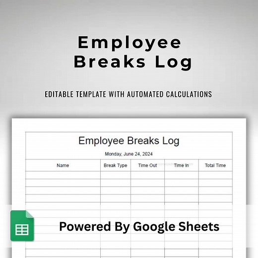 Employee Break Times Recording Sheet Staff Lunch Breaks Time Tracker Employee Meal Breaks Schedule Google Sheets Auto Calculated Template - Etsy