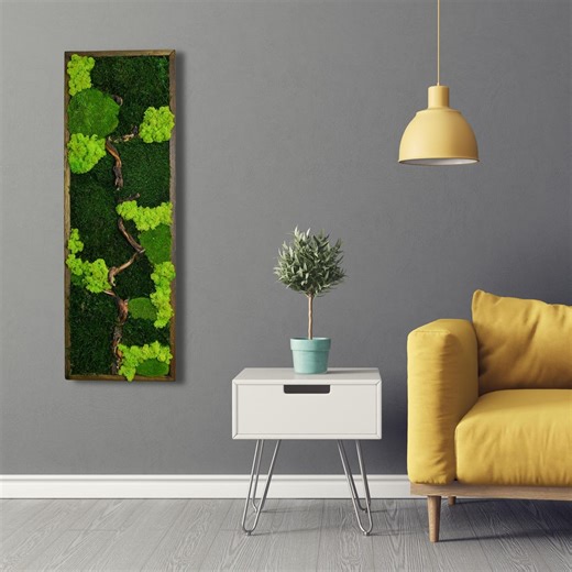 Preserved Stabilized Moss and Wood Wall Art, Vertical Moss Wall Art, Eco-friendly Botanical Decor, Christmas Gifts, Nature Moss Wall Art