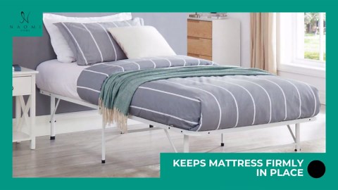 Naomi Home Full Metal Bed Frame- 14 Inch Metal Platform Beds w/Heavy Duty Steel Slat Mattress Foundation (No Box Spring Needed) – White