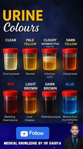 Drmandeep Dahiya on Instagram: "Urine Colour Chart Explained | What Your Urine Says About Your Health – Dr. Dahiya #INSTAGRAM #VIRAL #VIRALREELS #TRENDINGREELS #UrineColor #UrineTest #HealthAwareness #MedicalEducation #DrDahiya #UTIAwareness #KidneyHealth #LiverHealth #DehydrationSigns #HealthTipsDaily #PreventiveHealthcare #MedicalReels #DoctorExplains #ClinicalKnowledge #HealthyLiving"
