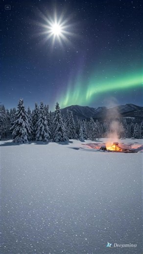 白銀に舞う光の神秘的な冬の夜
