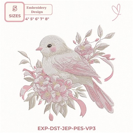 Floral Bird Embroidery Design, Vintage Floral Bird Embroidery Design, Romantic Cottagecore Style, 5 Sizes, Dst,des, Exp, Jep, Vp3 - Etsy