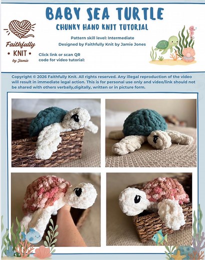 Chunky Knit Baby Sea Turtle Pattern | Hand Knit Plush Stuffed Animal (PDF   Video Tutorial) - Etsy