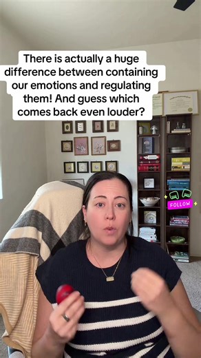 Regulating emotions and containing emotions are not the same thing. Often as kids we’re taught to contain. But this isn’t sustainable long term without some spillage or even explosions. Regulation moves the energy through. Containment locks the energy down. Guess which one comes back louder? Comment your favorite regulation strategy or let me know if you want that to be my next post! #regulated #adhd #neurodivergence #emotions #emotionalintelligence This page is for mental health education and e