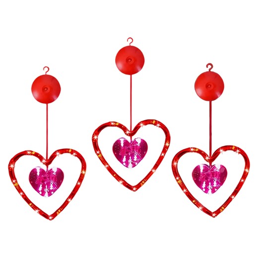 3 Pack Valentine's Day Window Lights - Battery Operated LED Heart String Lights with Suction Cups, Warm White Decor for Home, Wedding, Anniversary, Indoor & Outdoor