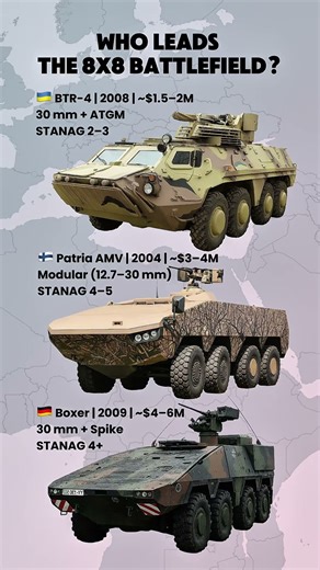 BTR-4 vs Boxer vs Patria AMV — 8×8 IFV Showdown