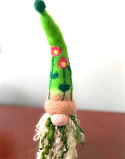 Handmade Needle Felted Flower Gnome, Tall 11" Spring Garden Gnome With Curly Wool Beard, Whimsical Waldorf Style Decor - Etsy
