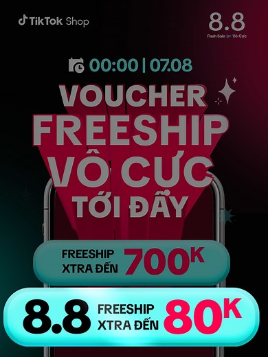 FREESHIP VÔ CỰC TỚI ĐÂYYY 💥TikTok Shop dạo này có gì hot? Có vô cực voucher Freeship Xtra lên tới 700k từ ngày 7.8 - 9.8, đặc biệt riêng ngày 8.8 tặng ngay Freeship Xtra đến 80k cho đơn từ 0Đ. Vậy đã đủ hot chưa ta? Đủ rồi thì vô ngay giỏ hàng, chọn voucher Freeship và chờ shipper tới thôi cả nhà ơi! #88FlashSaleVoCuc #Sale88 #MuaTaiTikTokShop