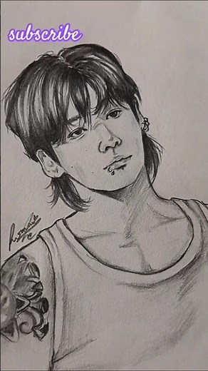 BTS Jungkook Art Tutorial | Realistic Drawing | K-pop Fan Art 💜 #shorts #bts #btsjk