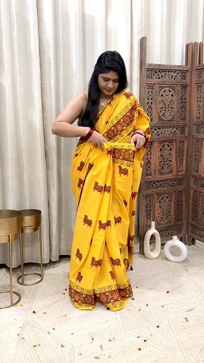 2K views · 15 reactions | Palash presents gorgeous yellow cotton mulmul saree featured with hand block printing in beautiful cow design. Shop now : www.palashstore.com#crafts #blockprinting #prints #designer #smallbusiness #smallbusinessowner #saree #yellowsaree #cottonmulmulsaree #handcrafts #shopnow Follow us for more amazing collections @palashstore @palashstore @palashstore | PALASH | Facebook