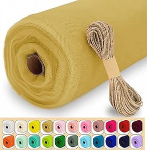 Antique Gold Tulle Fabric Roll, 54" x 40 Yards (120FT) Tulle for Christmas Decorations Tutu Party Wedding Backdrop Baby Shower Table Skirts Gift Wrapping