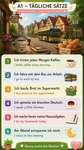 6 Easy German A1 Daily Sentences | Learn German| Deutsch A1 #education #goethea1 #telca1 #viral