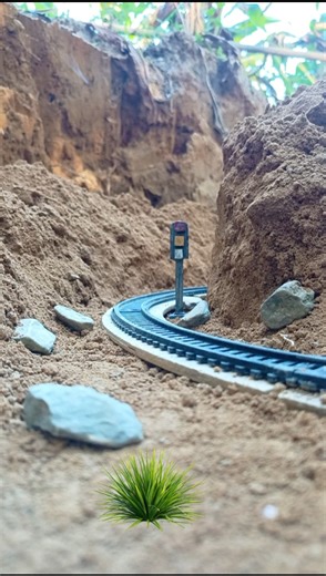 “Miniature Railway Curve With Signal | Realistic Trackside Diorama Scene”