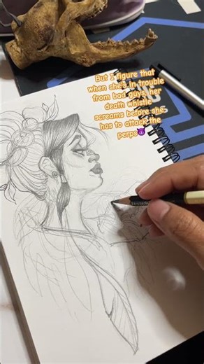 Cookin up a character. Her death whistle is her bestie. #pencildrawing #sketch #aztecdeathwhistle