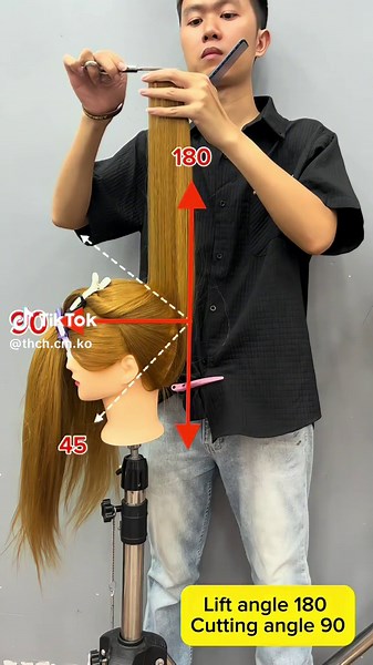 Góc nâng 180 Góc cắt 90 ( khu sau ) | Lift angle 180 Cutting angle 90 ( rear area ) #cattoc #haircut #daycattoc #learnontiktok #thichcamkeo