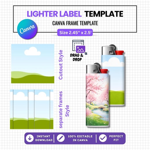 Lighter Label Template, Editable Canva Lighter Wrap, Full Lighter Wrap Template, Printable Lighter Sticker Design, Drag and Drop Template - Etsy