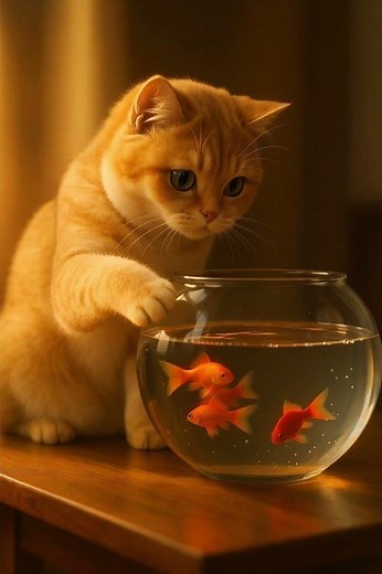 A Peaceful Battle Between Cat and Goldfish ✨
