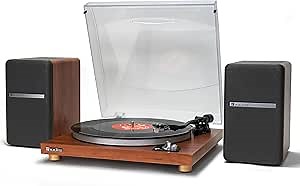 SingingWood Audio VP42AS Bluetooth Belt Drive 2 Speed Built in Preamp Turntable Hi-Fi with 44 Watt Bookshelf Speakers, Vinyl Record Player with Magnetic Cartridge Bluetooth Playback (Walnut)