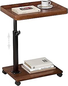 C Shaped End Table Adjustable Height, 360° Swivel Small Side Table with Wheels, Couch Tables That Slide Under, Tv Tray Table, for Sofa Living Room and Bedroom