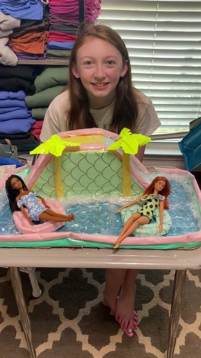Hillarys done it again! 😍 #diybarbiehouse #diybarbie #diyswimmingpool #pooldiy #summerpool #itssummer @barbie @My Froggy Stuff #diyproject #foryou #fyp #barbiepoolparty #barbiepool #oasispool #diypalmtrees #minis #miniatures #diyminiatures #minisoftiktok