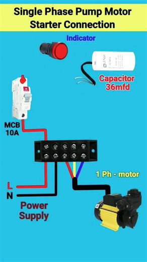 single phase pump motor starter Connection #electrical #electrician #tecnician #trending