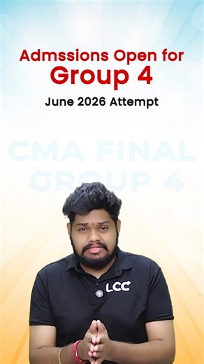 Lakshya Edu on Instagram: "🎓 CMA FINAL GROUP 4 – JUNE 2026 Attempt 💥 New Batch Admissions OPEN — Classes starting from 22nd December! 📌 Join the Top Faculty Team 📌 Complete Syllabus + Regular Tests 📌 Full Study Materials + Doubt Support 📌 Offline / Online Available ⏳ Limited Seats — Don’t Delay! 📲 DM now to register & secure your seat for CMA Final Group 4. ➡️ Your Success… Our Mission 💪"