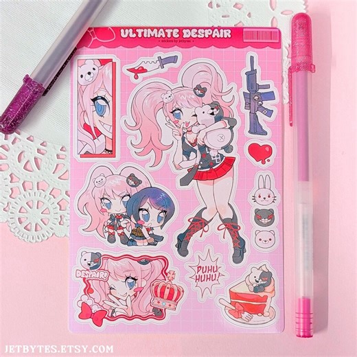 Danganronpa A6 Sticker Sheet, Junko Enoshima, Mukuro Ikusaba, Monokuma - Etsy