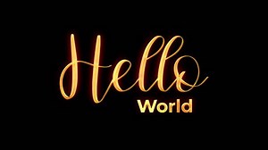 hello world text animation in gold color on transparent background. video greeting card alpha channel.