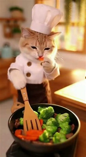 Cat Chef Makes Teriyaki Beef Bowl #cat #catchef #catcooking