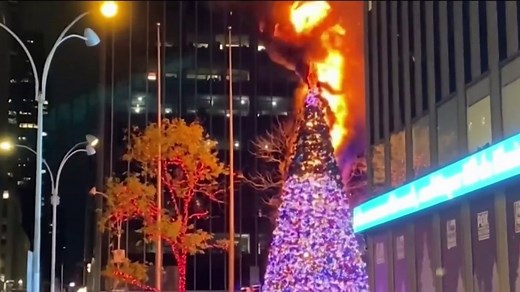 Fox News Christmas tree set on fire in NYC