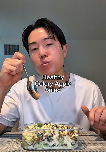 Low calorie, easy to make, and so so good… CELERY APPLE SALAD 😮‍💨 #celery #saladrecipe #easysalad #healthyrecipes Ingredients: - celery (1 cup) - apple (1) - cucumber (1 cup) - dates (pitted - 6) - nuts or seeds (using @Top Seedz) Dressing: - olive oil (1 tbsp - using @Graza) - lemon (1/2) - parmesan (2 tbsp) - greek yogurt (2 tbsp) - garlic (1 clove) - honey (1/2 tbsp) - salt and pepper (as desired)