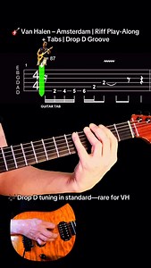 235 reactions · 36 shares | Unlike most Van Halen tracks tuned down a half step, Amsterdam stands out in standard tuning with drop D for a heavier sound. The riff balances sliding double stops, power chord punches, and tasteful single-line fills over a driving low D string. Follow the tabs on screen or grab the Songsterr tab. #vanhalen #amsterdam #guitartabs | Kimchi Boyo Plays Guitar | Facebook