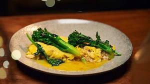 Spanner crab omelette with chargrilled broccolini