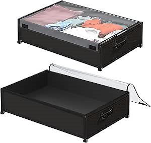 Mulyric Under Bed Storage with Wheels, Rolling Underbed Storage Container Bins with Lids, Large Space-Saving Uner Bed Storage Box Drawer Organizer for Shoes and Clothes (2-Pack)