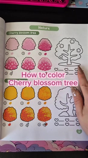 Réponse à @cozybyjasmine How to color Cherry blossom tree🌸🌳 Step by step, I’ll show you how I created this effect and share the color codes and tools I used.🎨🖌 Markers : @Ohuhuart White gel pen : Signo Uni-ball & Gelly roll 08 Acrylic gel pen : Languo