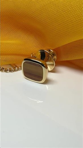 Tie Pin Gold Plated Cushion Shaped Tigers Eye Tie Tac