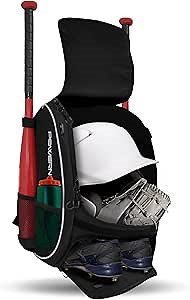 PowerNet Starter Backpack, Softball & Baseball Bag, Organized Pockets for Baseball Accessories, Helmet, Gloves, Catchers Gear & Baseball Bat Sleeves, Youth Travel Sports Backpack for Teams