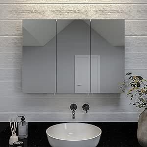 Croydex Brantley Tri-View Recessed or Surface Mount, Hang 'n' Lock Easy Installation Medicine Cabinet, 36W x 26H, Aluminum