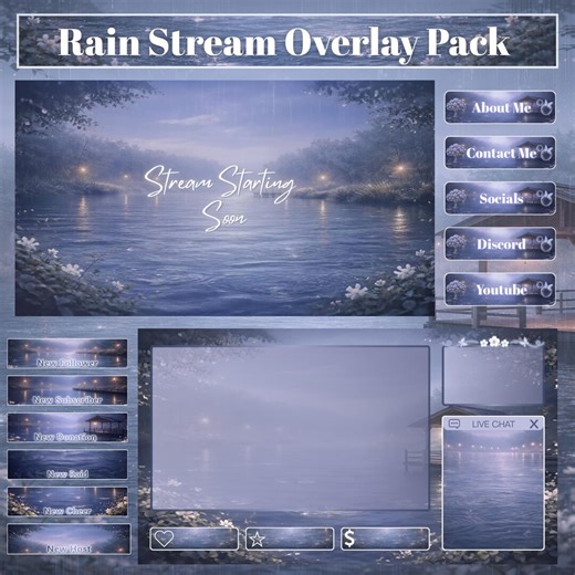 Rain Reverie — Animated Stream Overlay Pack | Twitch & OBS Overlays, Screens, Panels And Alerts