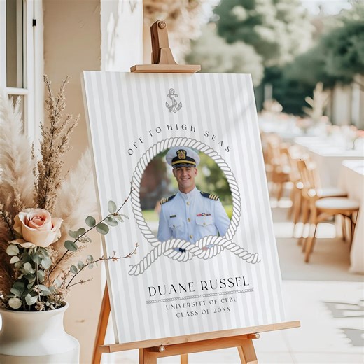 Seafarer Graduation Welcome Sign Template, Nautical Graduation Party Welcome Poster, Editable Anchor Rope Grad Sign, Instant Download, CANVA - Etsy