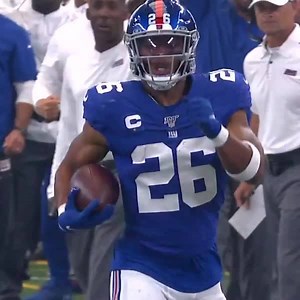 First carry of Saquon's season and... He's BREAKING LOOSE for 59 yards! 📺: FOX 📱: NFL app // Yahoo Sports app Watch on mobile: http://bit.ly/34wqJup | NFL