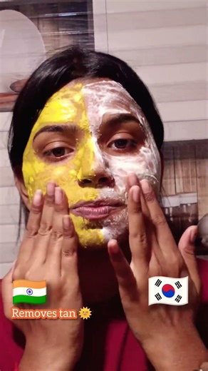 Indian vs Korean Face Pack | Natural Glow in Minutes 💛🤍 #shortsfeed #yt #skincare #skincareroutine