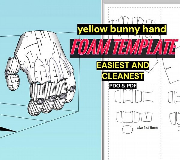 Yellow Rabbit Cosplay Foam Pattern Hands | Fnaf Movie Accurate Template | Spring Bonnie Animatronic PDF PDO Pepakura Blueprint - Etsy