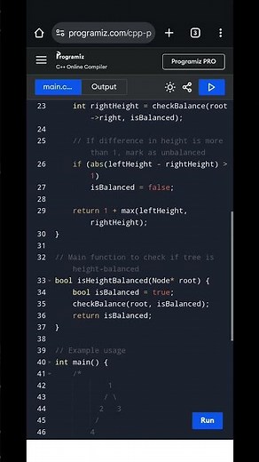 Check if a Binary Tree is Height-Balanced | C++ Efficient Solution